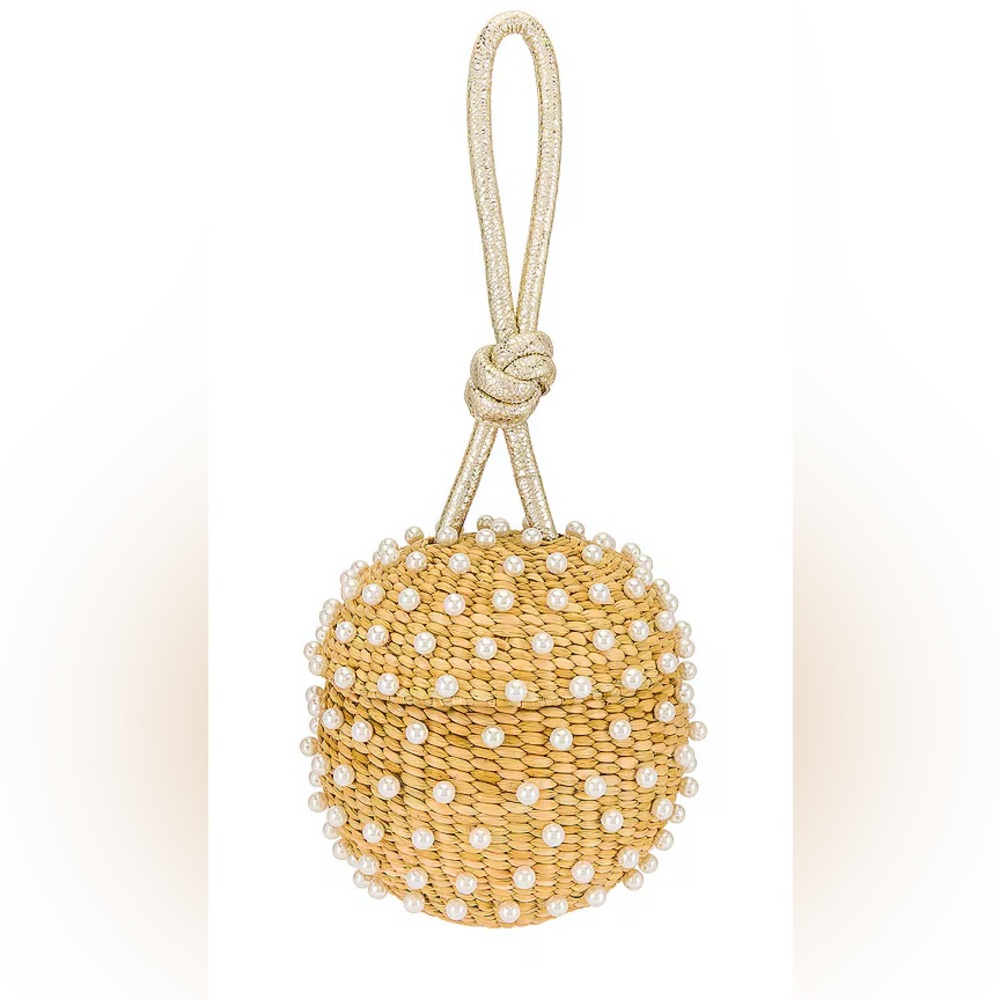 Poolside Woven Straw Faux Pearl Disco Ball Wristlet Purse Bag New